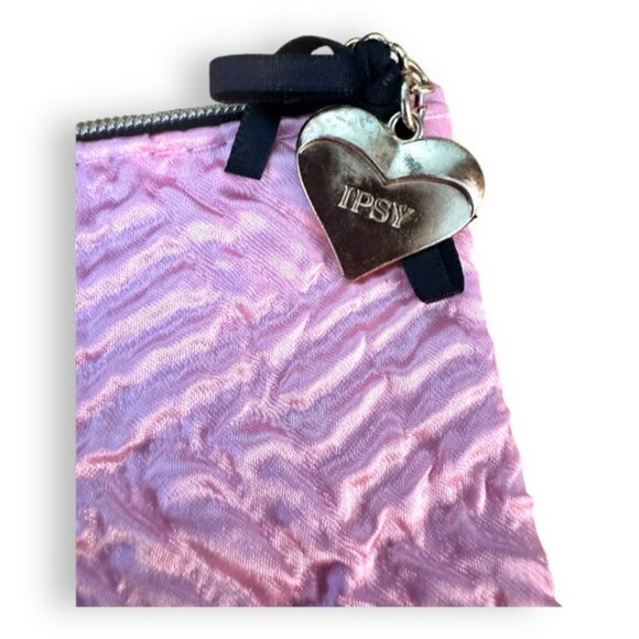 Pink Satin Textured Mini Zip Up Cosmetic Bag - Picture 3 of 4